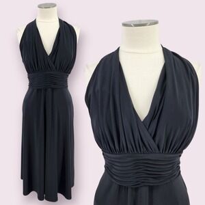 Vintage Y2K Halter Dress 16 Black Whimsigoth Vixen Bombshell Midi Bunny Cocktail